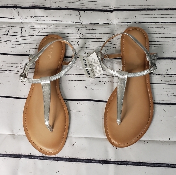 Old Navy Slingback Thong Silver Sandal Size 9 - Picture 1 of 4